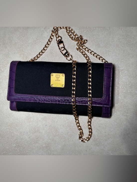 MCM Handbags - MCM Visetos Black Mono Canvas Purple Crocs Embossed Trim Long Wallet Pre -owned